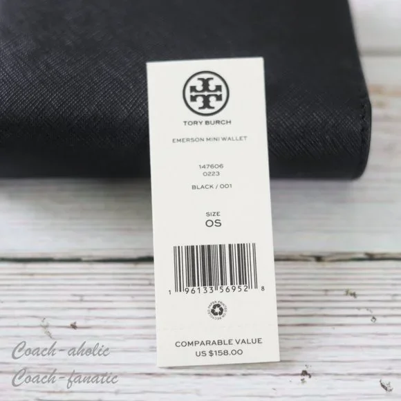 NWT Tory Burch Emerson Saffiano Leather Mini Wallet in Black - Picture 10 of 10